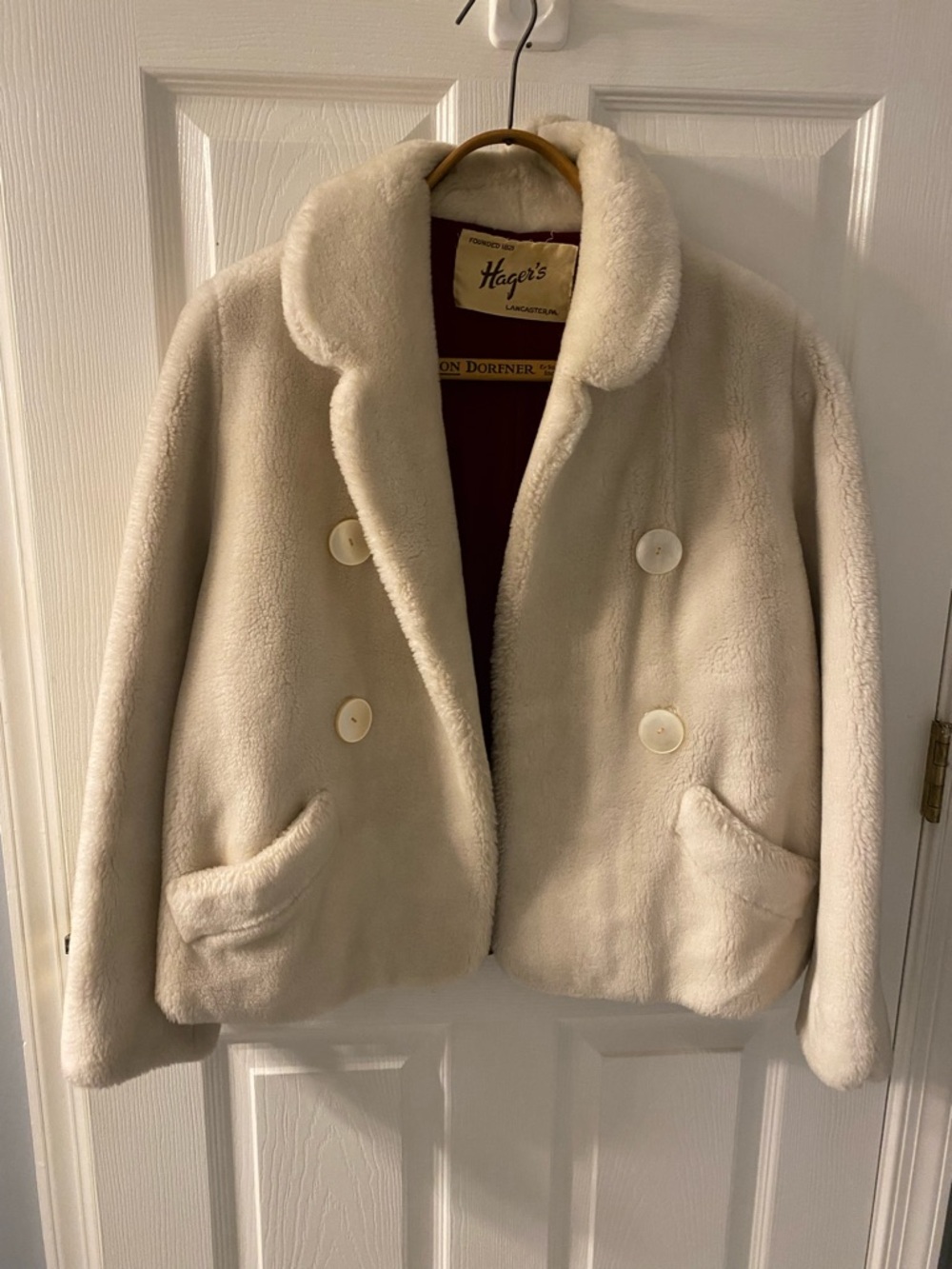 Vintage Hager's Cream Faux Fur Double-Breasted Jacket